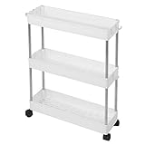 Fydun Mehrschichtiger, Schmaler Aufbewahrungswagen, Mobiles Regal, Organizer, Lagerregal für Küche, Badezimmer, Wäscherei, 3 Ebenen für Familien (Kunststoff-Stahlregal schmal