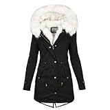 Damen Wintermantel Warm,Damen Winter Jacke Dicke Warm Winterparka Wintermantel Lange Ärmel Winter Fleece Jacke Kapuzenjacke Mit Reißverschluss Kunstfellkragen Wattierte Jacke Kuschel Sweetjacke