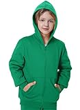 UNACOO Kapuzenpullover für Mädchen und Jungen, weiches Fleece, für Kleinkinder, mit Reißverschluss, Alter 3–12 Jahre, Grün , 7-8 Jahre