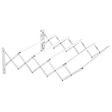 HOMCOM Wäscheständer für Wandmontage ausziehbar klappbar platzsparender Wäschetrockner, Wandwäschetrockner für Innen und Außen, Weiß, 63,5 x 60 x 20 cm