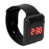 Kinder Sportuhr mit LED Anzeige, Eckige Digitaluhr, Aktivitäts Tracker für Freizeitaktivitäten mit Schrittzähler, Stoppuhr für Jungen und Mädchen(Schwarz)