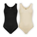 UnsichtBra 2er Set Body Damen Weiß | Komfortträger Damenbodys | Wohlfühl Unterwäsche Schwarz Beige (Schwarz, Beige, 2XL-3XL)