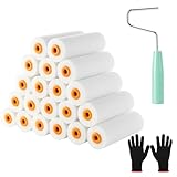 Ysimple 20 Stück Lackierwalze Set, 10cm Lackrolle mit Farbroller Bügel/Handschuhe, Mini Schaumwalze 4 Zoll, Schaumstoff Farbroller Walze für Alle Flachen Oberflächen, Türen, Tische, Wänden, Schränken