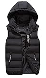 GIBZ Herren Steppweste Daunenweste Ärmellose Sportweste Wärme Freizeit Outdoor Slim Fit Kapuzenweste mit Reißverschluss Taschen, Schwarz, L