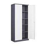 Aktenschrank Aufbewahrungsschrank mit Schloss Stahlschrank Stahlspind Mehrzweckschrank Metallschrank mit 2 Türen für Büro Haus Garage Fitnessstudio Schule 170X78X39cm Grau Weiß