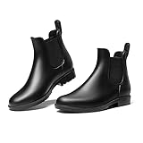 DREAM PAIRS Damen Gummistiefel Chelsea Boots Frauen Ankle Wellies Wasserdicht Regenstiefel,Schwarz,Size 38,SDRB2201W-E