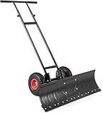 FANTASK 91,5 cm Arbeitsbreite Schneeschaufel auf Rädern, Schneeschieber Metall höhenverstellbar & Einstellbarer Winkel, Schneepflug mit Griff & 25cm Reifen, Schneeräumung für Einfahrten Gartenwegen