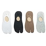 Japanische Tabi- Socken 2 Toe Socken: 4 Paare Tabi Socken rutschfeste No Show Socken Niedriger Schnitt für Sneaker Bootsschuhe Kimono