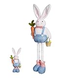 Kaninchenspielzeug, hasenpuppen - Netter gefüllter Kaninchen mit einziehbarem Frühlingsbein,Bunny hält Korb und Karotten, Frühlingsdekoration für Wohnzimmer, Schlafzimmer, Studio, Auto
