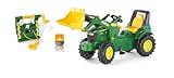 Rolly Toys rollyFarmtrac John Deere mit Frontlader, Seilwinde und Blinklicht (3-teiliges Set, Trettraktor für Kinder ab 3 Jahren mit Zubehör) 710454