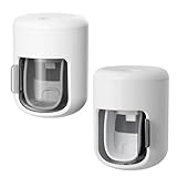FOTINOR 2 Stück Zahnpastaspender Automatischer zur Wandmontage, selbstklebend, mit Abdeckung, staubdicht, wasserdicht, Zahnpasta-Quetscher für Badezimmer, Kinder, Erwachsene (kein Bohren),