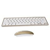 Mikinona Drahtloses Mini Tastatur Set Ultra Dünne Tragbare Funktastatur für PC Laptop und Tablet Gold ohne Batterie
