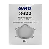 GIKO FFP2 Staubmaske Packung zu 10 - Einweg-FFP2-Atemschutzmaske mit 5 Schichten Schutz Gesichtsmasken für Bauarbeiten, Bauschwerarbeiten, Schleifen, Tischlerei, Weiß
