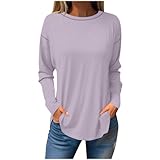 Damen-Top, langärmelig, lässig, lockere Blusen, Pullover, Rundhalsausschnitt, einfarbig, übergroßes Basic-Top, leicht, bequem, elegant, Sweatshirt, Ausgehen, Business, Casual Outfits, Rosa, L