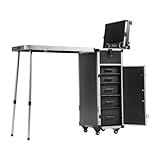 VEVOR Professioneller Make-up-Koffer aus Aluminium, Kosmetikkoffer, Werkbank mit Stützbeinen, Roll-Make-up-Koffer, extragroßer Trolley, Make-up-Reise-Organizer, mit 360° drehbaren Rädern, schwarz