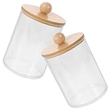 SHERCHPRY 2 Stück Transparente Aufbewahrungsdose mit Bambusdeckel Luftdichte Wattepads und Wattestäbchen Behälter für Badezimmer Kompakt Stapelbar Langlebig und Leicht zu Öffnen