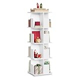 EUGAD drehbares Bücherregal Raumteiler Standregal Drehregal Büroregal Dekoregal 360° frei drehbar mit 4 Ebenen MDF Weiß 40x129x40cm 0040SHG