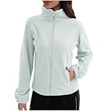 Dyhxuan Damen Fleecejacke mit Durchgehendem Reißverschluss Weiche Polarfleece Jacke Passform Sportjacke Casual Langarm Sweatjacke Einfarbig Stehkragen Herbstjacke Warme Damenjacken für den übergang