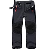 yeyity Kinder Softshellhose Skihose Gefüttert Cargohose Wasserdicht Thermohose Jungen Mädchen Schneehose Winter Outdoorhose Wanderhose(16010,Grey,XXL)