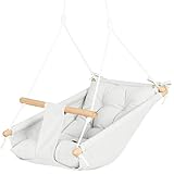 Leinwand Baby Hängematte Schaukel von Cateam - Hängende Schaukel aus Holz für Baby mit Sicherheitsgurt und Montageteilen. Baby Hängemattenstuhl Geburtstagsgeschenk (Milchig)