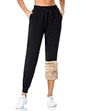 MOVE BEYOND Gefütterte Jogginghose Damen Warm Thermo Fleecehose Winter Verdickte Kuschelhose mit 2 Taschen Sherpa-Innenfutter Kordelzug Sweathose, Schwarz, S