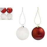 Wunderschöne rote und weiße Kugeln – 7 cm (4 Stück) – Elegante und langlebige Ornament-Kollektion – perfekt für Festliche Heimdekoration und Baumbesatz