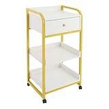 Salonwagen mit Rollen und Schublade, 3 Etagen Servierwagen mit Bremsen, Salon Trolley Aufbewahrungswagen für Friseursalon, Spa, Kosmetikstudio, 44x34x80 cm (Weiß)