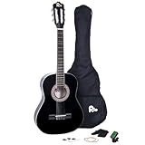 RayGar Akustikgitarrenset (4/4-Größe, mit Nylonsaiten, inkl. Tasche, Gurt, Plektrum, Stimmpfeifen - schwarz