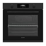 SHARP K-71P28BNH-EU Einbau-Backofen, 60 cm, 78 L Volumen mit 9 Ebenen, Pyrolyse-Reinigung, 8 Beheizungsarten, Versenkbare Knebel, Voll-Teleskopauszüge, Matt Black