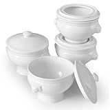 Cinf Weiße Keramik 354 ml Set von 4 Löwenkopf Porzellan Suppenschalen mit Deckel Weihnachtsgeschenke Mikrowelle Safe Suppe und Obst