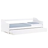 Homestyle4u 1420, Holzbett Tagesbett 90x200 ausziehbar Weiß mit Lattenrost Ausziehbett Kiefer massiv Holz