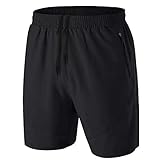 Herren Sport Shorts Kurze Hose Schnell Trocknend Sporthose Leicht mit Reißverschlusstasche(Schwarz,EU-4XL/US-3XL)