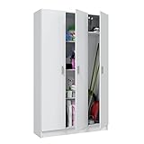 Mehrzweck-Kleiderschrank mit drei Flügeltüren und drei verstellbaren Einlegeböden, Farbe Weiß, Maße 109 x 37 x 180 cm