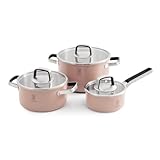 ROYDX Edelstahl Topfset Induktion, 6-teiliges Töpfe Set mit Glasdeckel und Stay Cool Griff topf set für alle Herdarten und Backofen geeignet, Kochtopfset edelstahl unbeschichtet (altrosa)