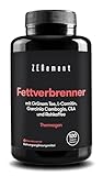 Fettverbrenner, Thermogen, 120 Kapseln | mit Grünem Tee, L-Carnitin, Garcinia Cambogia, CLA und Rohkaffee | Aktiviert den Stoffwechsel | Laborgeprüft, Vegan, GMP, Glutenfrei | Zenement