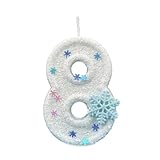 Geburtstags Zahlenkerze Mit Winter Schneeflocken Motiv Und Glitzernden Pailletten Für Partys Kuchen Und Dekoration Für Besondere Anlässe. Kerze Mit Winter Schneeflocken Thema