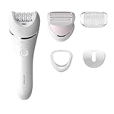 Philips Serie 8000 Epilierer, nass und trocken, kabellos, Haarentfernung für Beine und Körper, mit 5 Zubehörteilen, inklusive Rasierkopf - BRE710/01, Weiß