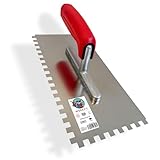 WERKFIT Profi Zahnkelle aus Edelstahl 8 mm - Glättekelle gezahnt Rostfrei - Zahnspachtel mit Softgriff - Traufel Hergestellt in Österreich 280x130mm (8x8mm)