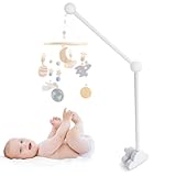 Aurinovellia Mobile Halterung Holz für Babybett, Mobile Ständer Weiß Wolken Design, 360°Drehbar Baby Mobile Aufhänger, Abnehmbarer, für Aufhängung Spieluhr Bettglocke Windspiel Baby Bett Spielzeuge