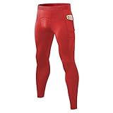 CARGFM Herren-Kompressionshose, Leggings, athletisch, Laufen, Basketball, Radfahren, Fußball, Fitnessstudio, Workout, Baselayer, Unterwäsche, Rot/Ausflug, einfarbig (Getaway Solids), Groß