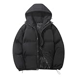 Daunenjacke Herren Puffer Mit Kapuze Jacke Parka Gefüttert Schwarz Einfarbig Steppjacke Übergangsjacke Winter Mit Taschen Winterjacke Jacket