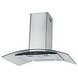 NEG Dunstabzugshaube NEG38-AT (Abluft/Umluft) 90cm Edelstahl-Insel-Haube mit Glasschirm, LED-Beleuchtung und Nachlauffunktion