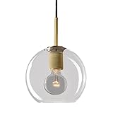 Antike Messing-Pendelleuchte mit klarem Glas-Lampenschirm, industrielle Retro-Loft-Bar-Decken-Hängelampe, Küche, Esszimmer, Schlafzimmer, Kronleuchter (Kugel) HGCHH