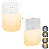 VFANDV 2 Stück Nachtlicht Steckdose mit Dämmerungssensor, Automatisch Steckdosenlicht, Indirektes Licht 3 Einstellbare Helligkeit, LED Nachtlampe Kinder für Kinderzimmer, Treppen, Küche - WarmWeiß