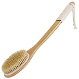 SAUNNIHEN Rückenbürste Badebürste Dusche, 43cm Bambus Duschbürste mit Langem Gebogene Stiel, Naturborsten Körperbürste Lang Dusche Trockenbürste für Peeling Entfernen Abgestorbener Haut, Cellulite