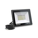 Wegoodlife 60W LED Strahler Außen, Superhell 6000LM LED Fluter, 3000K Warmweiß Scheinwerfer, IP66 Wasserdicht Aussenlampe, Flutlicht mit 50cm Kabel, Wandleuchte für Sportplatz, Hinterhof, Auffahrt