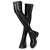CouieCuies Schwarze Over knee Stiefel for Damen Platform Thigh High Stiefel Comfortable Stretch Boots Langschaft 38