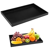 Holz Tablett Rechteckig, Serviertablett Holz 32 X 20 X 2cm, Anti-Bakteriell, Anti-Schimmel Küchentablett für Tee, Getränke, Kaffee, Snacks, Obst, Haus, Küche, Bad, Restaurant und Bar (Schwarz)