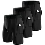 Niksa 3er Pack Herren Kompressionsshorts Schnelltrocknendes Base Layer Tights Sport Unterhosen für Enge trockene und atmungsaktive Radlerhose, Sportshorts mit Handytasche