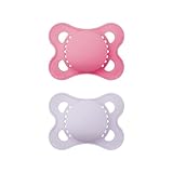 MAM Original Schnuller im 2er-Set, zahnfreundlicher Baby Schnuller aus nachhaltigen & bio-erneuerbaren Materialien, Sauger aus MAM SkinSoft Silikon, mit Schnullerbox, 0-6 Monate, pink/lila